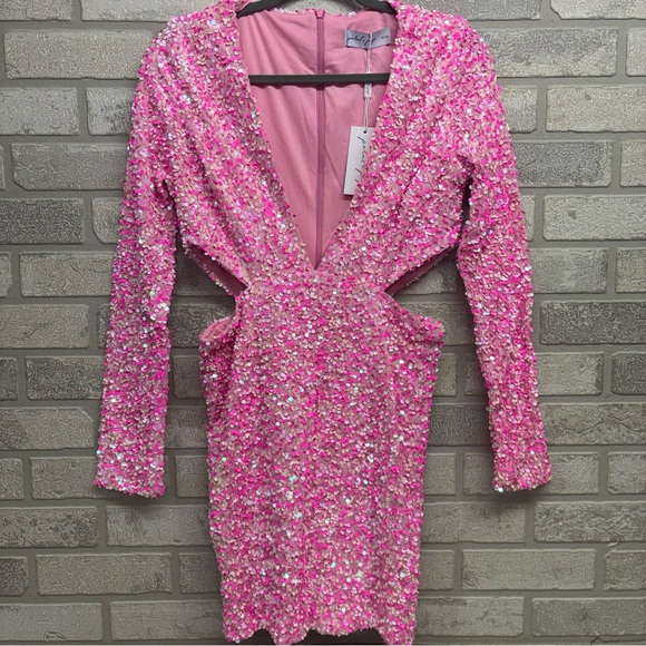 Petal & Pup Dresses & Skirts - Women's Petal + Pup Pink Sequin Cutout Mini Dress L